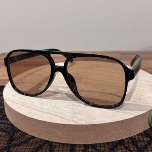 BLACK VINTAGE RETRO 70S ORANGE/BROWN TINTED AVIATOR SUNGLASSES